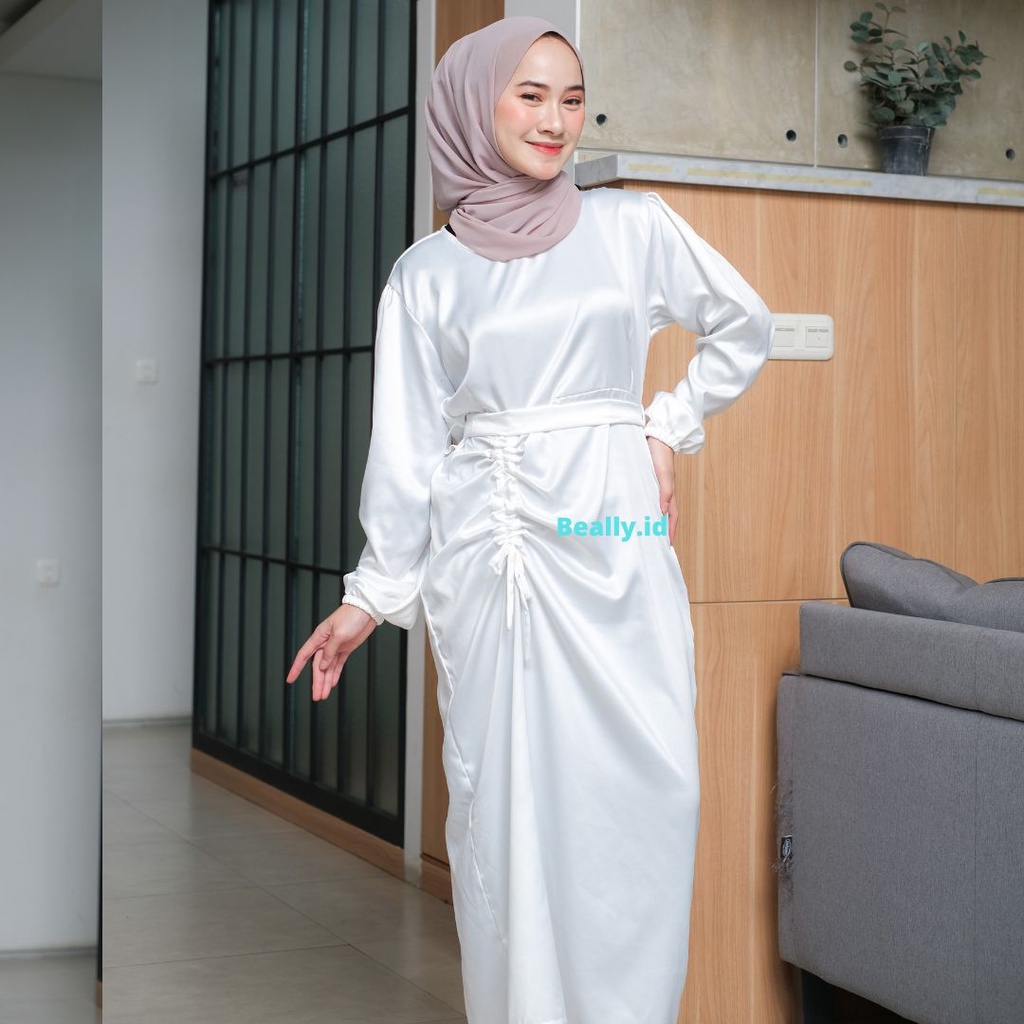 Jual Dress Serut Satin Gamis Serut Abelia Dress Baju Kondangan Bridesmaid Wanita Satin Silk