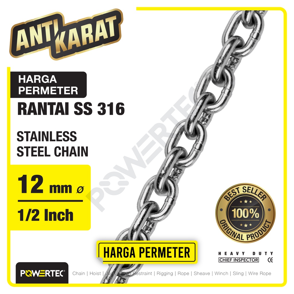 Jual POWERTEC Rantai SS 316 12mm Stainless Steel Chain - Meteran ...