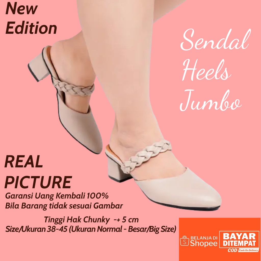 Jual Zavatu Sandal Heels Mules Bustong Wanita Kulit Jumbo Tipe