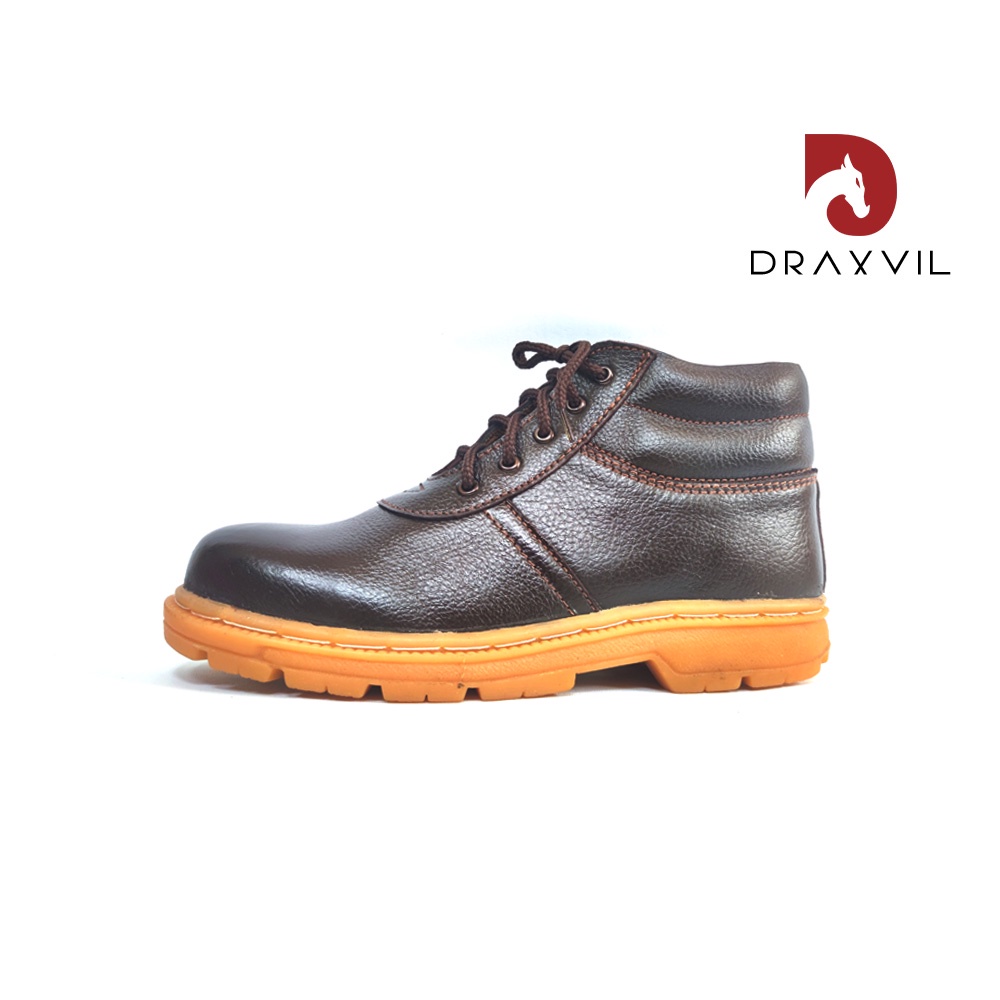 Draxvil Sepatu Safety Boots Kulit Sapi Asli Ujung Besi