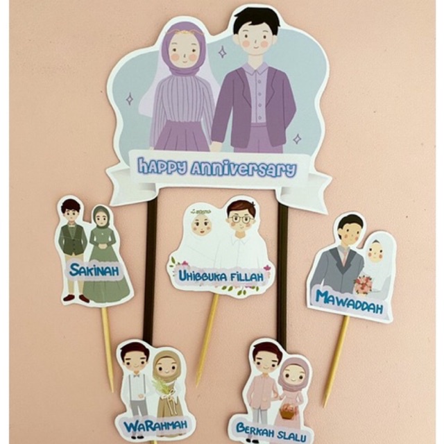 Jual TOPPER ANNIVERSARY MUSLIM COUPLE / CAKE TOPPER ANNIVERSARY ...