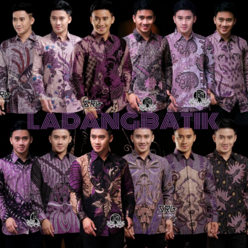 Jual Atasan Kemeja Batik Pria Lengan Panjang Warna Ungu Lilac Purple