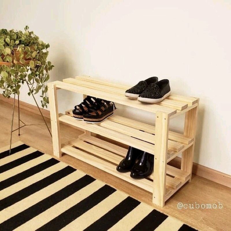 Jual rak sepatu bahan kayu solid minimalis aesthetic / rak sepatu ...