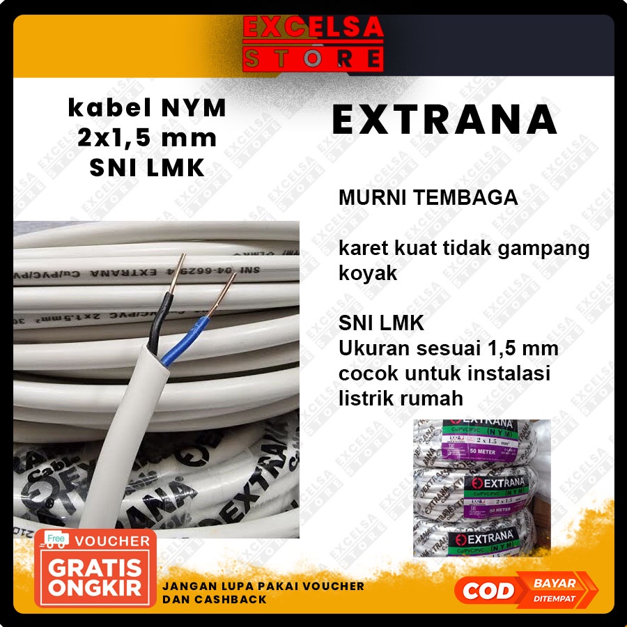 Jual kabel NYM 2x1,5 / 2*1,5 SNI LMK EXTRANA FUCOS ETERNA SUPREME ...