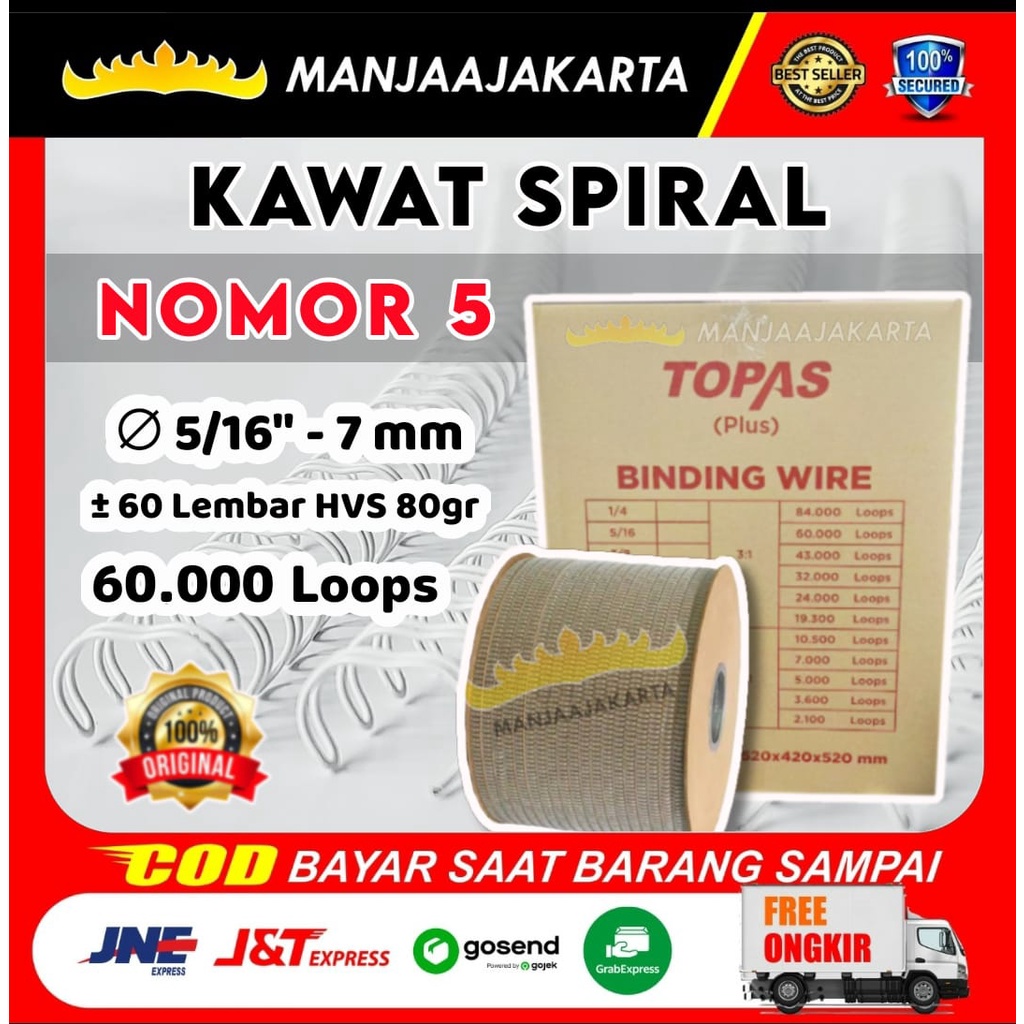 Jual Spiral kalender TOPASPLUS ukuran 5/16 putih Ring Kawat Nomor 5 ...