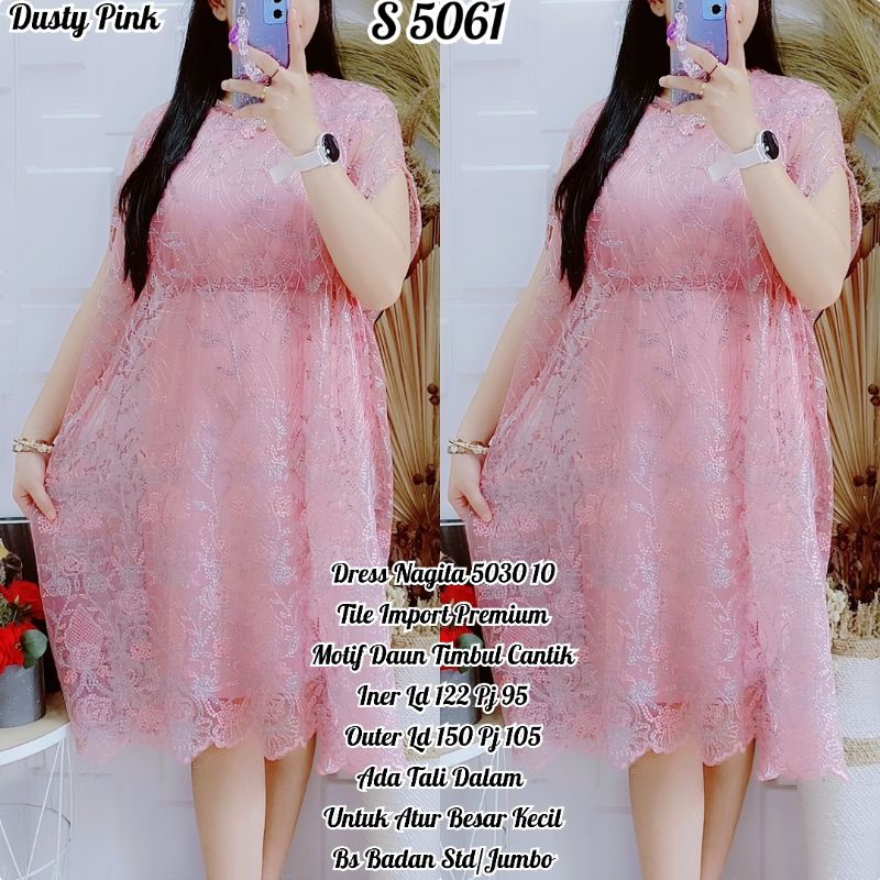 Jual 5061 Dress Tile Nagita Daun Timbul mewah di pakai | Shopee Indonesia