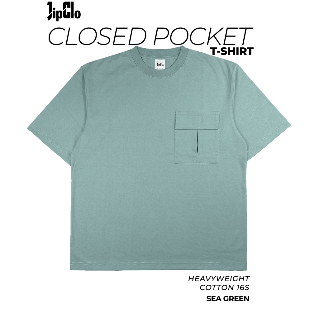 Jual Jipclo Kaos Polos Oversized Close Pocket Unisex T Shirt Sea Green