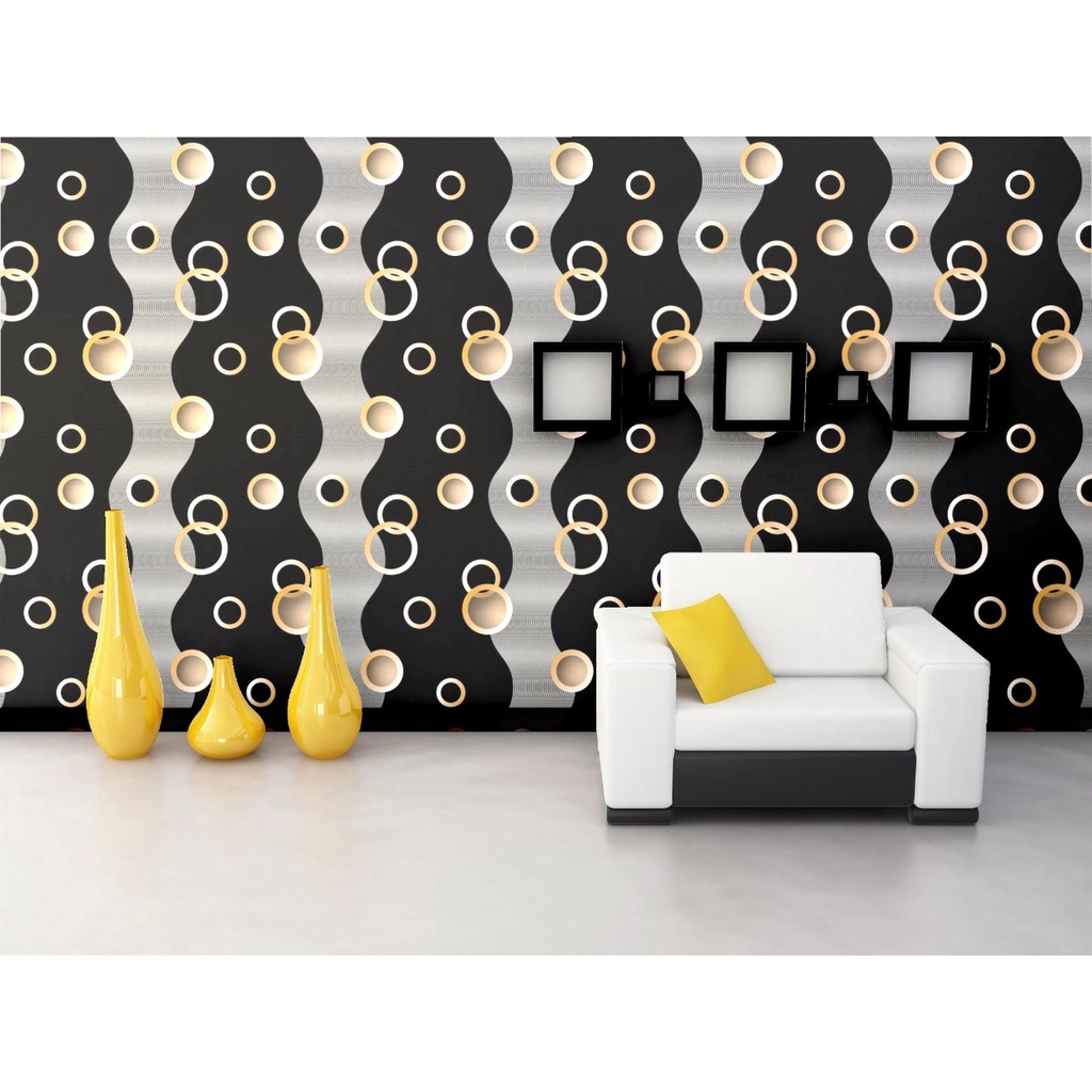 Jual WALLPAPER DINDING MOTIF BULAT GOLD DASAR GELOMBANG HITAM ABU