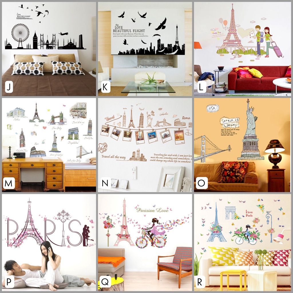 Jual Reliza Wall Sticker Kota Monumen City Paris London Eiffel Dubai ...