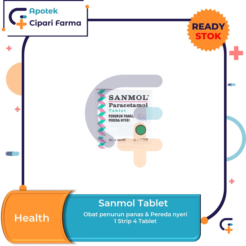 Sanmol Obat Penurun Panas | Demam | Pereda Nyeri | Sakit Kepala isi 4 Tablet