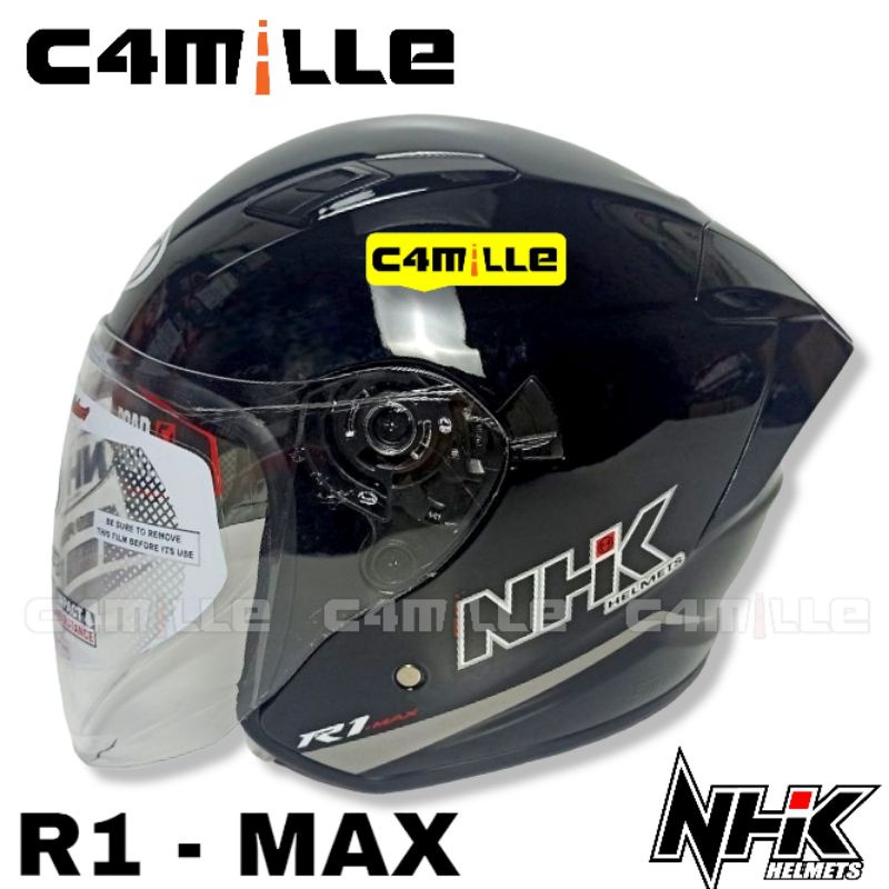 Jual HELM NHK R1 MAX SOLID BLACK METALIC DOUBLE VISOR HALF FACE ...