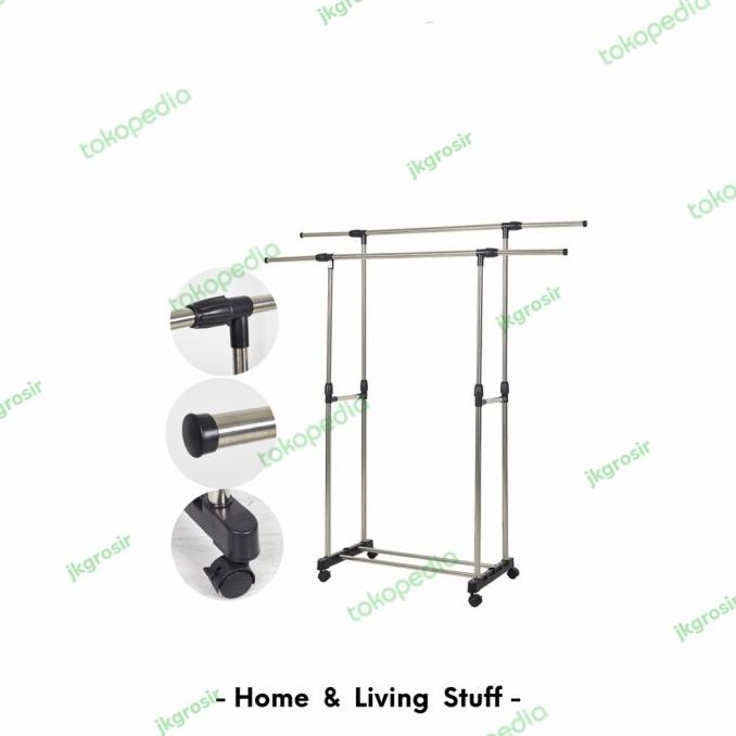 Jual STAND HANGER DOUBLE POLE 2 SISI 4 RODA Shopee Indonesia