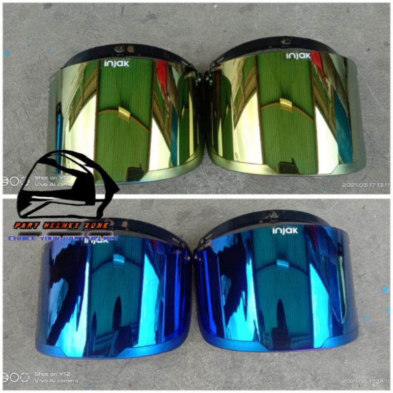 Jual Kaca helm bogo INJAK KOTING flat-datar iridium gold, smoke, clear ...