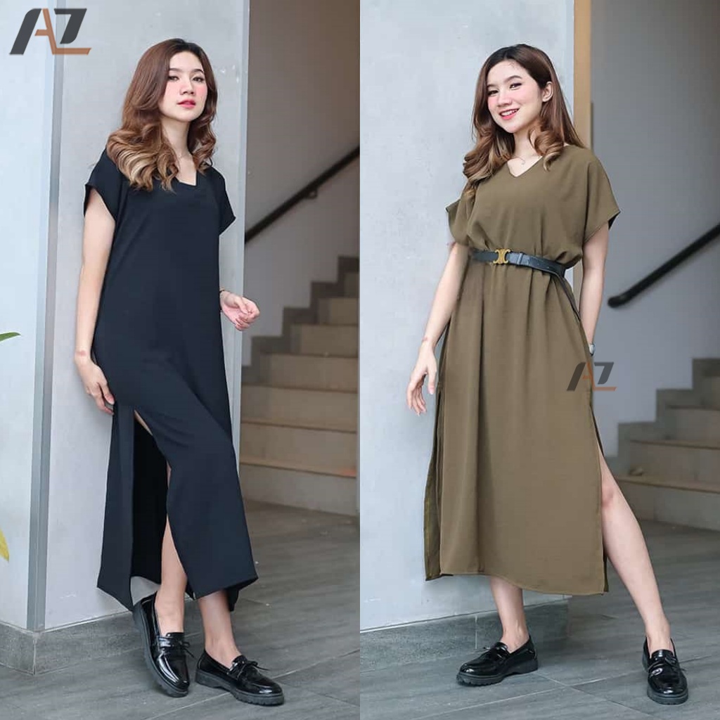 Jual Long Dress Square Crinkle Premium / Baju Dress Wanita Lengan