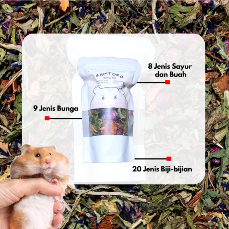 Jual Hamtoro Special Mix Flower and Herbs Makanan Treats Hamster
