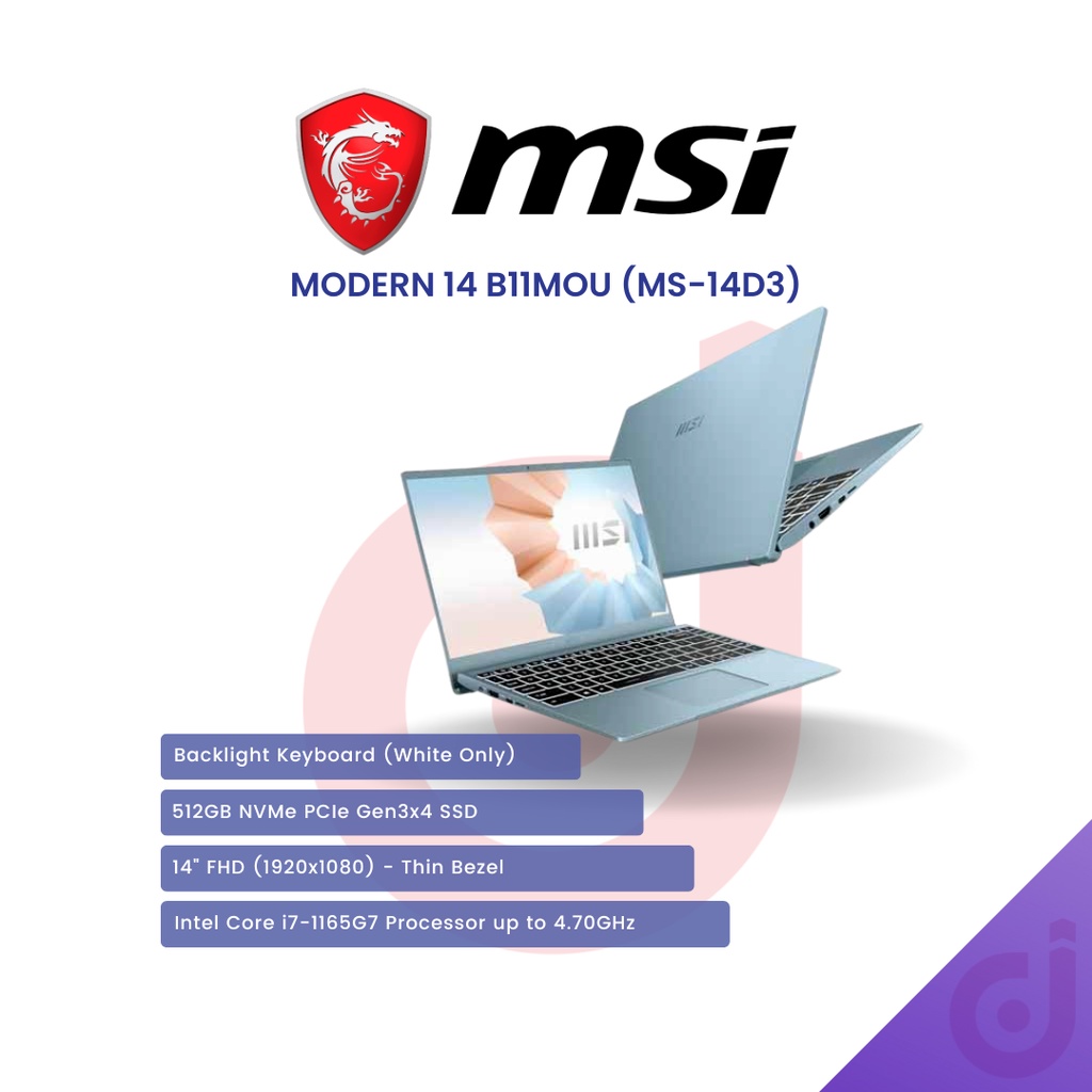 Jual Laptop MSI MODERN 14 B11MOU MS-14D3 9S7-14D312-1215 Intel i5 ...