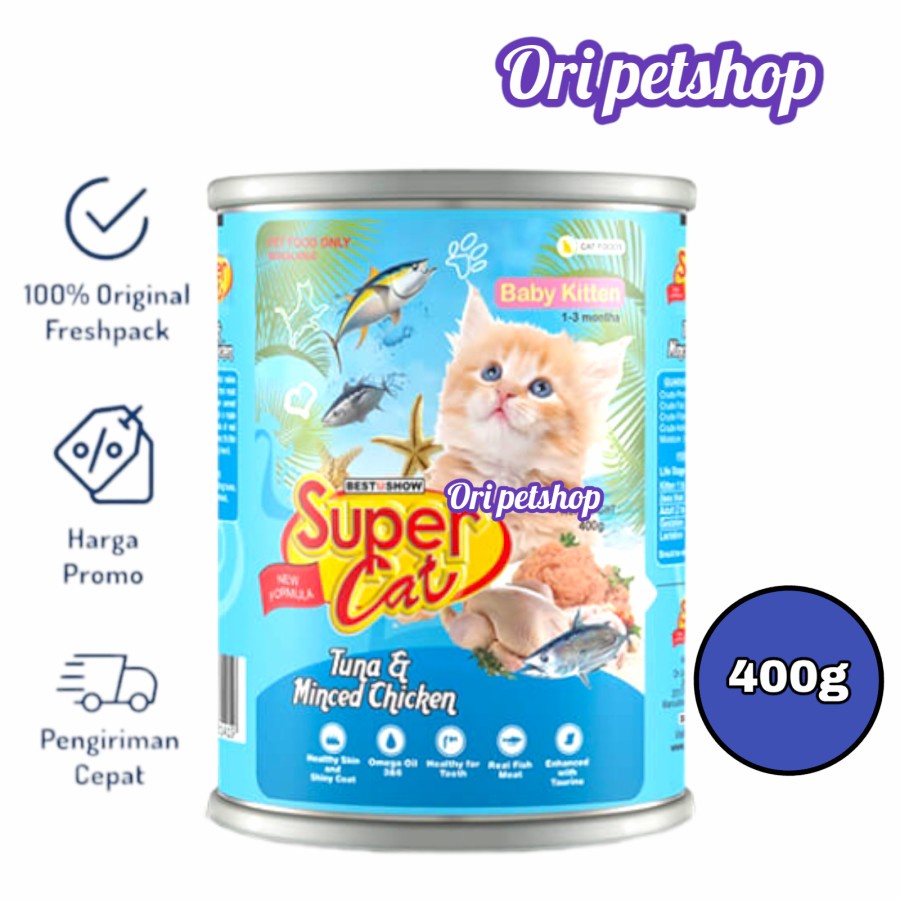 Jual Supercat Kaleng Wet Cat Food 400g Baby Kitten Tuna & Mincen