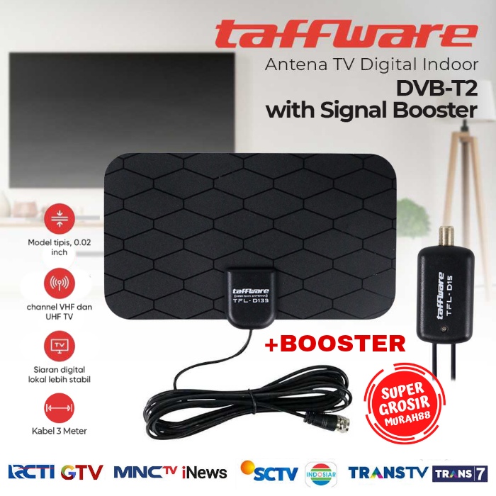 Jual Antena TV Digital Indoor TV Digital DVBT2 Power Booster Taffware