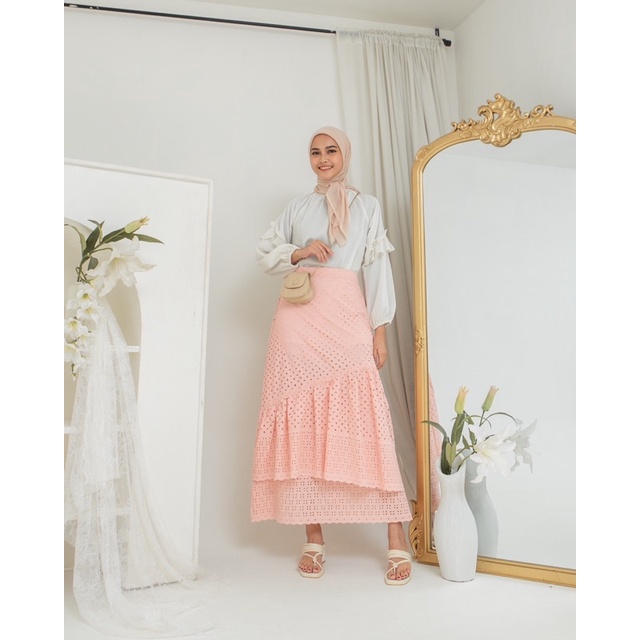Madebyhara - Yeji Skirt Rok Panjang Katun Bordir Putih Premium Korean Style Haraskirt