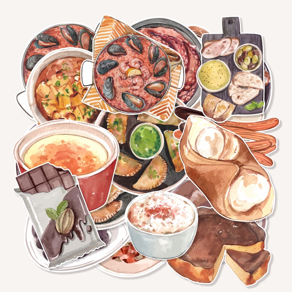 Jual (50 pcs) Random stiker(satuan)/SPANISH FOOD-watercolor/murah ...