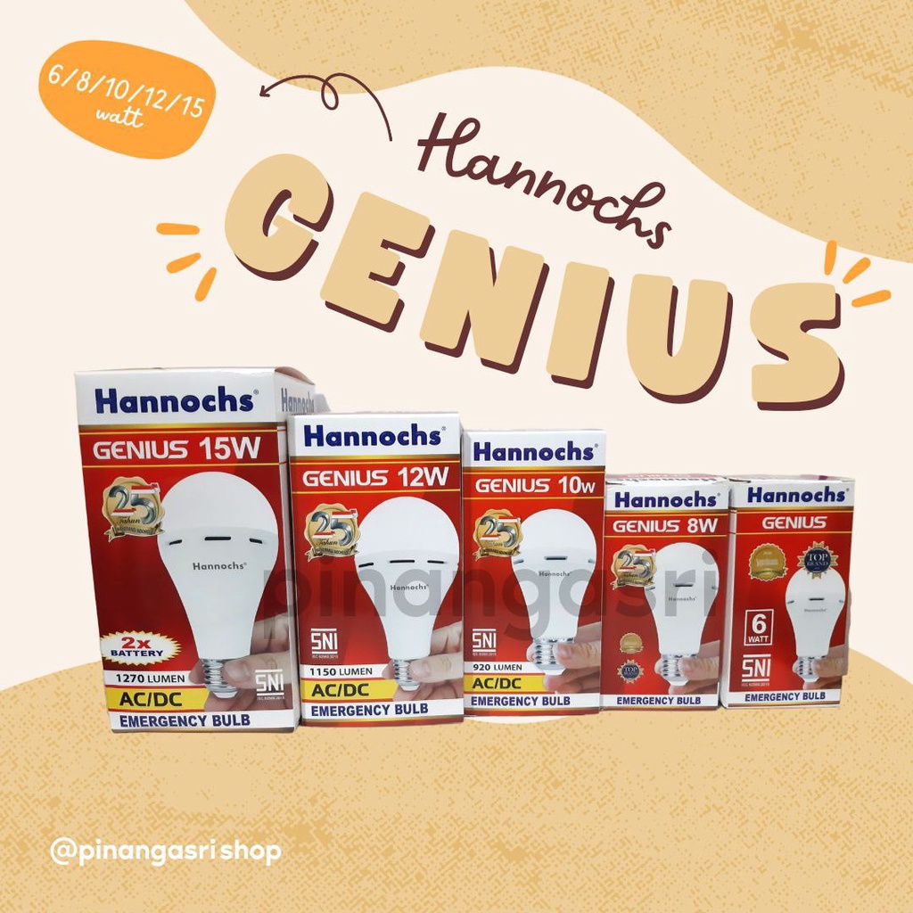 Jual Lampu Led Genius Emergency Hannochs 6w 8w 9w 10w 12w 15w   Surya 