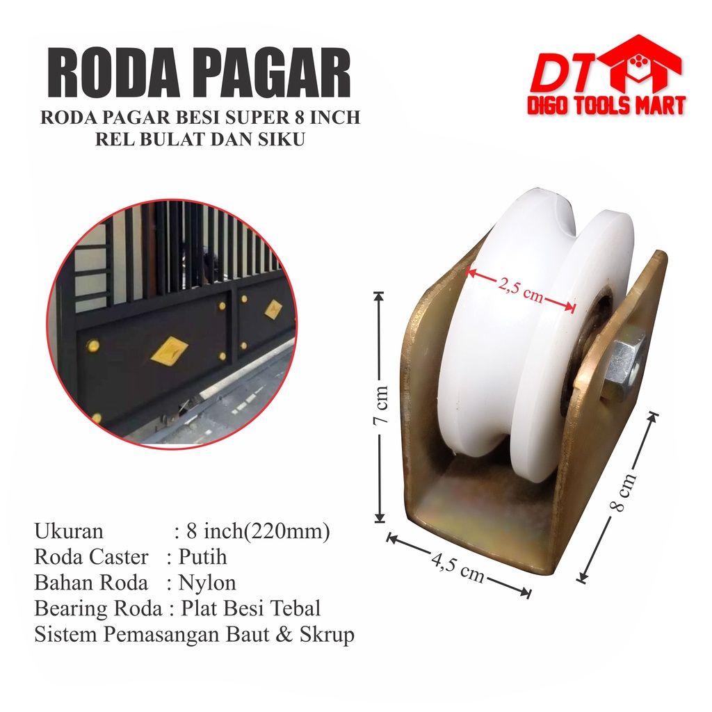 Jual Roda Pagar Nylon Nilon 8 Inci Rel Bulat dan Lancip ( Siku ) 1 Pcs ...