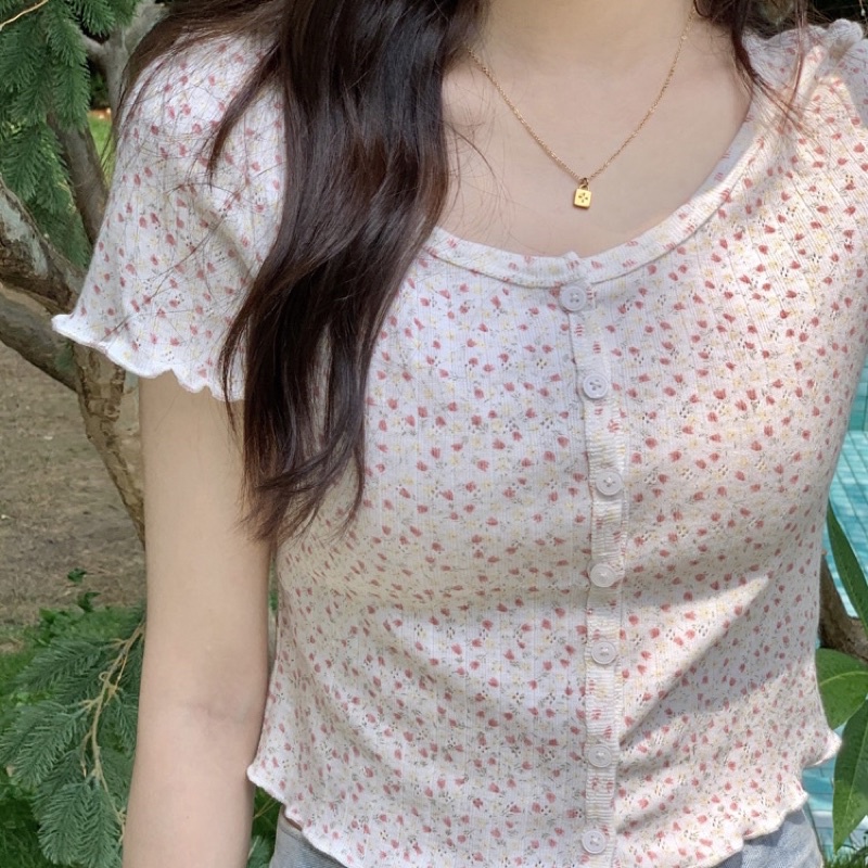 Jual READY Yumi Floral Top Blus blouse kancing bunga atasan brandy