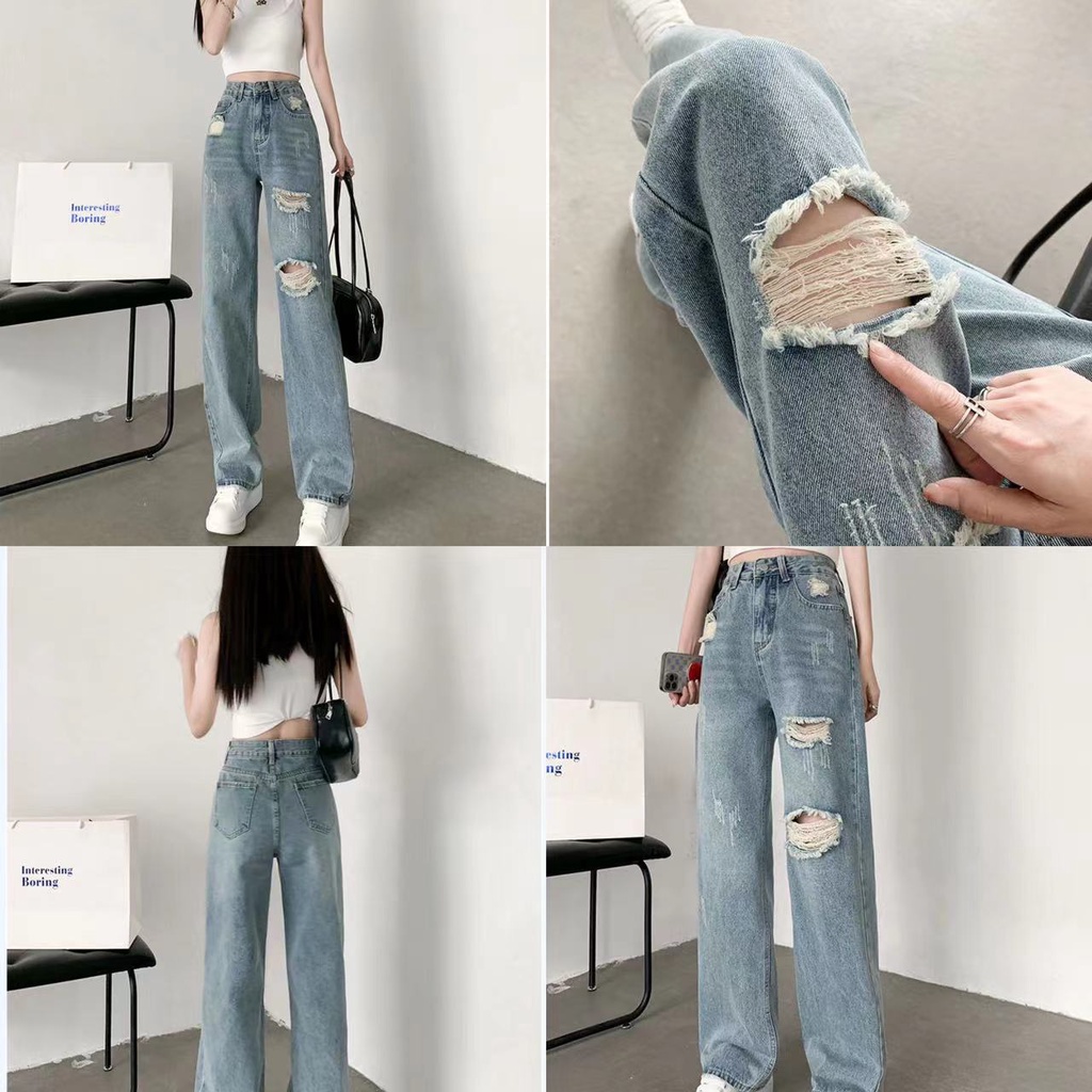 Jual Highwaist Kulot Jeans Wanita Loose celana kulot jeans sobek dewasa
