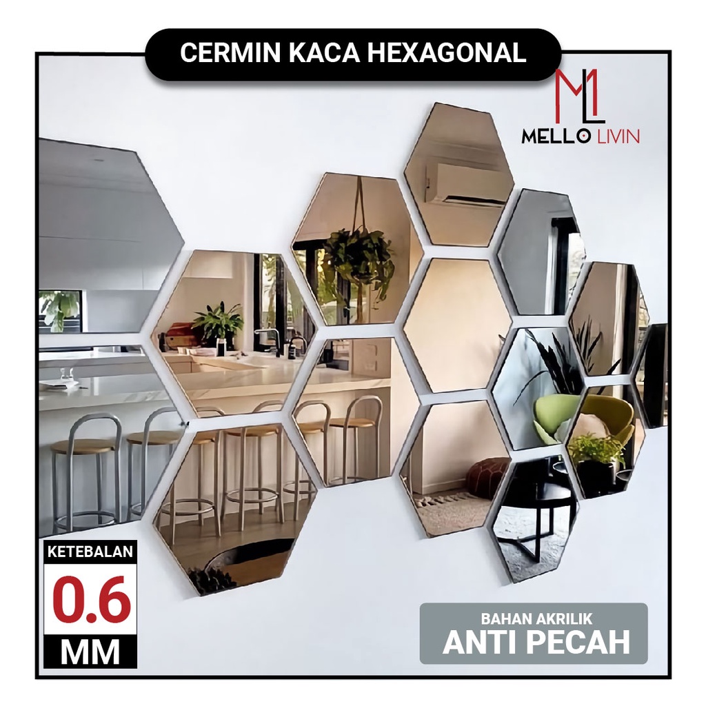 Jual Pcs Cermin Kaca Hexagonal Acrylic Mirror Stiker Dekorasi Hiasan