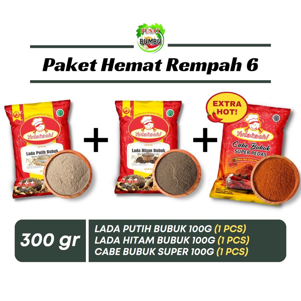 Jual Paket Bumbu Rempah 6 Yutakachi Lada Putih Lada Hitam Cabe