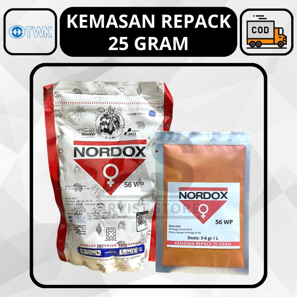 Fungisida / Bakterisida NORDOX 56 WP Kemasan Repack 25 Gram Bahan Aktif Tembaga Oksida 56% (Setara Cu 50%)