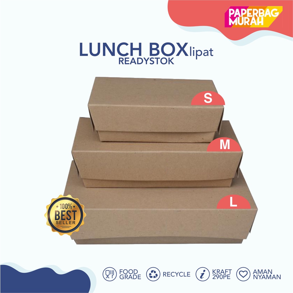 Jual Lunch Box Paper Kraft Eco Nasi Kotak Murah (S/M/L), Paper Lunch ...