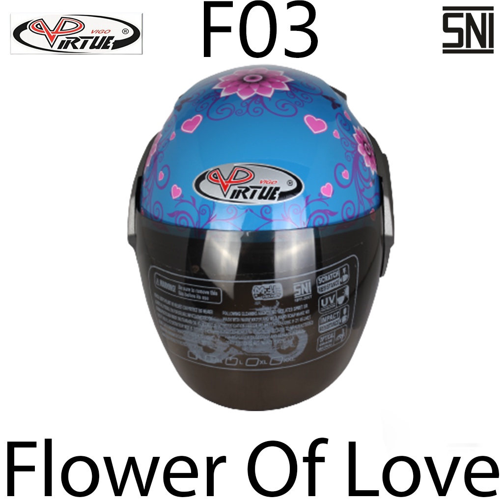 Jual Helm Murah Virtue Vigo Half Face Motif Flower Of Love Bergaya Sporty Dengan Kaca Bahan