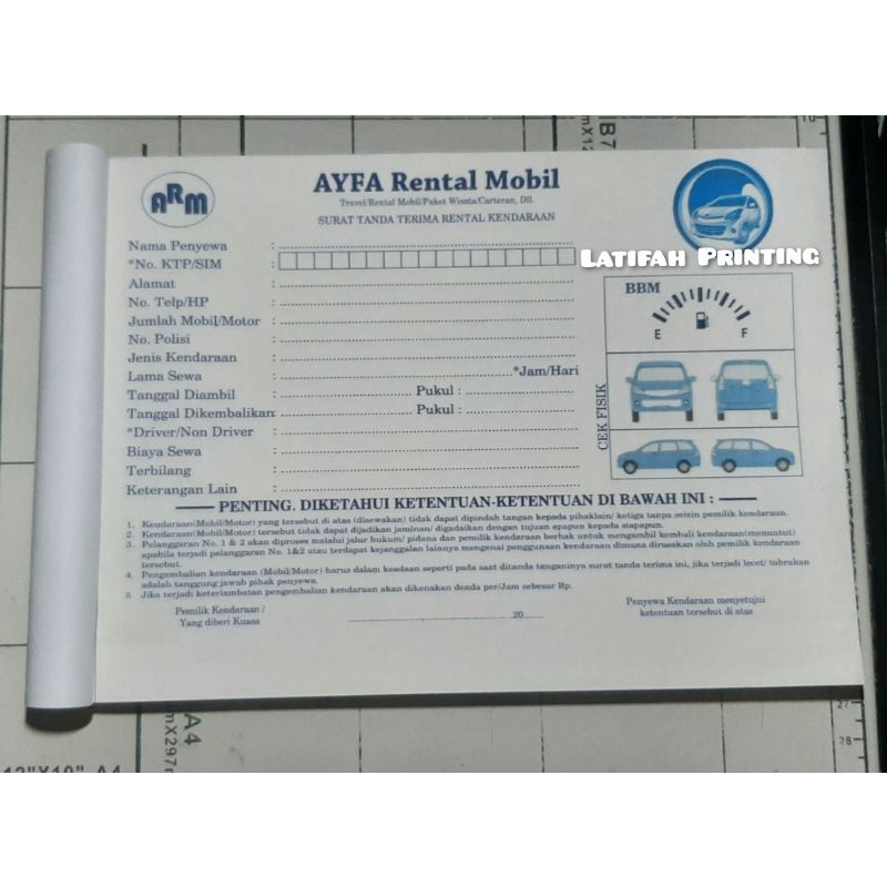 Jual NOTA RENTAL MOBIL/NOTA RENTAL MOTOR/NOTA CUSTOM/NOTA SEWA/KUITANSI