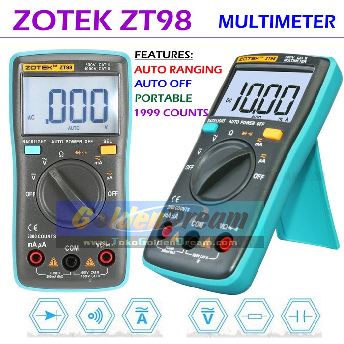 Jual Multimeter Digital ZOTEK ZT98 Avometer Multitester AC DC Auto ...