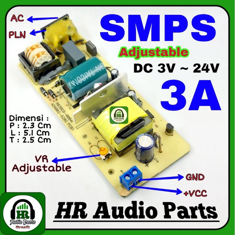 Jual SMPS DC Power Supply DC Adjust 2V - 24V 3A Adaptor Sistem Proteksi