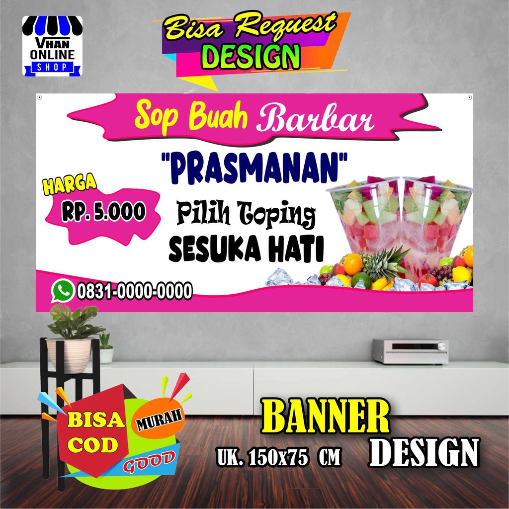 Jual Spanduk Banner Es Buah Prasmanan Model Nyamping Es Buah Viral