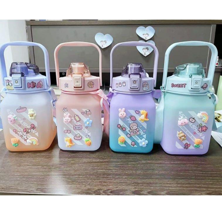 Jual READY Botol Minum viral gemoy kotak 1.3L free tali & 2 sticker 2D ...