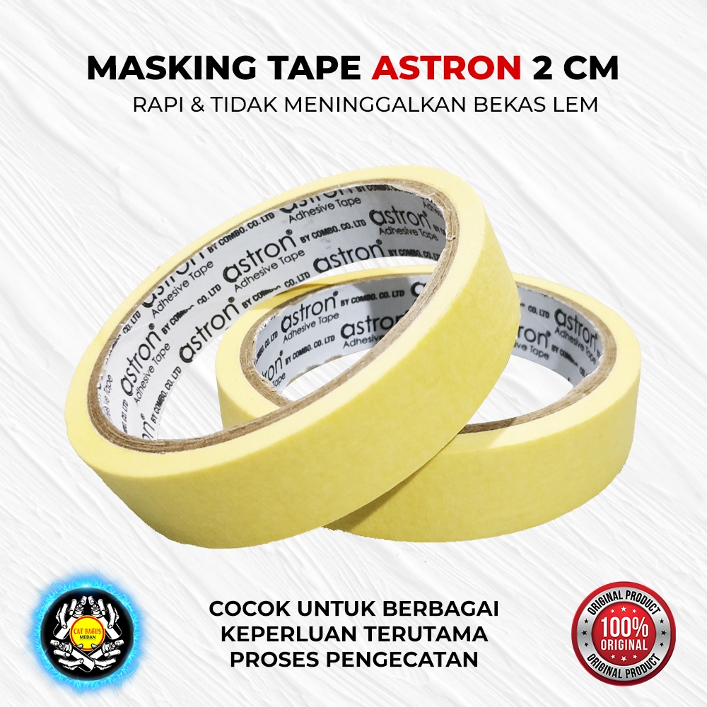 Jual LAKBAN KERTAS MASKING TAPE ASTRON TIDAK BERBEKAS 20 MM 2 CM 1