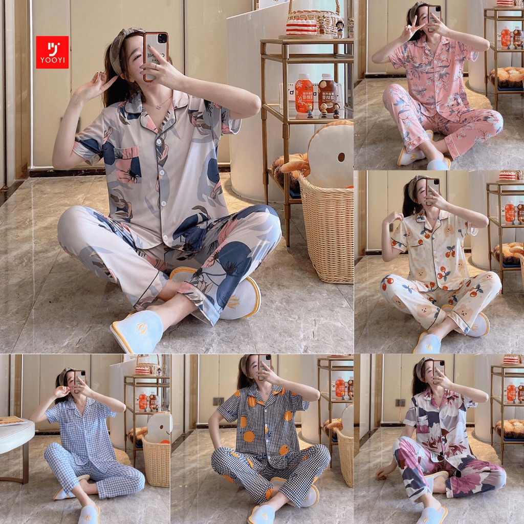 Jual Yooyi Baju Tidur Wanita Piyama Cewek Set Kemeja Lengan Pendek ...