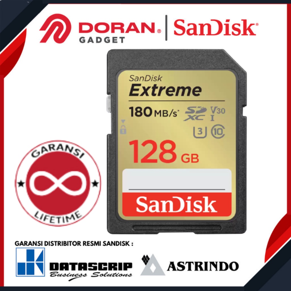 Jual Sandisk SD Card 128GB CL10 180Mbps Extreme Memory Card 128GB Garansi Resmi Lifetiime