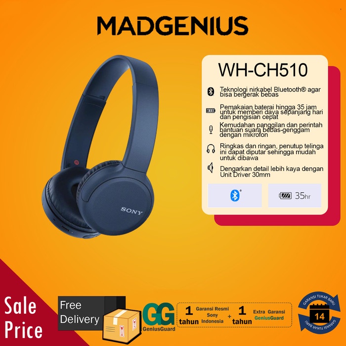 Jual Sony Original WH-CH510 / WHCH510 / WH CH510 Blue Wireless ...