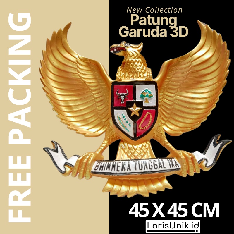 Jual Hiasan Dinding Garuda Pancasila Lambang Negara 3 Dimensi Fiber Logo Burung Garuda Gold 7217