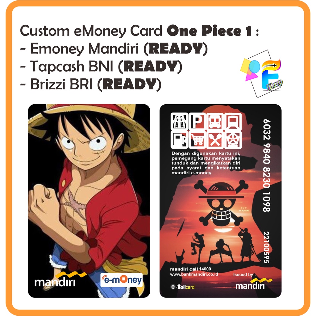 Jual Kartu eMoney eToll Tapcash BRIZZI edisi One Piece - Custom Print ...