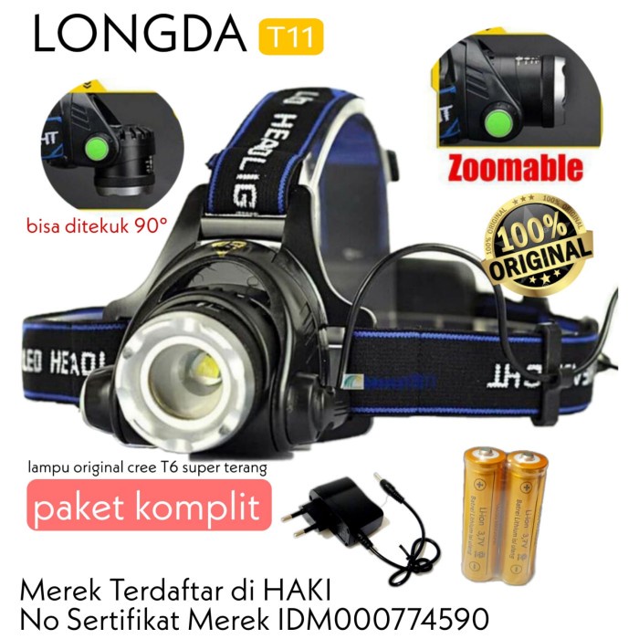 Jual SENTER KEPALA HEAD LAMP LED CREE XML T6 HD LD T11 RECHARGEABLE ...
