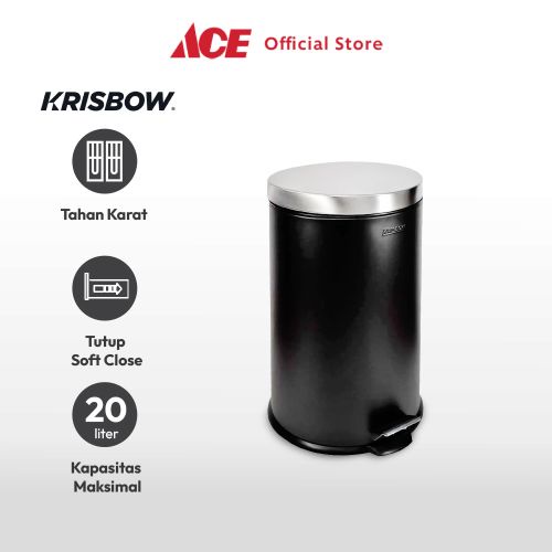 Jual Ace Krisbow 20 Ltr Tempat Sampah Pedal Soft Close Bulat Hitam Tong Sampah Stainless Steel 8245