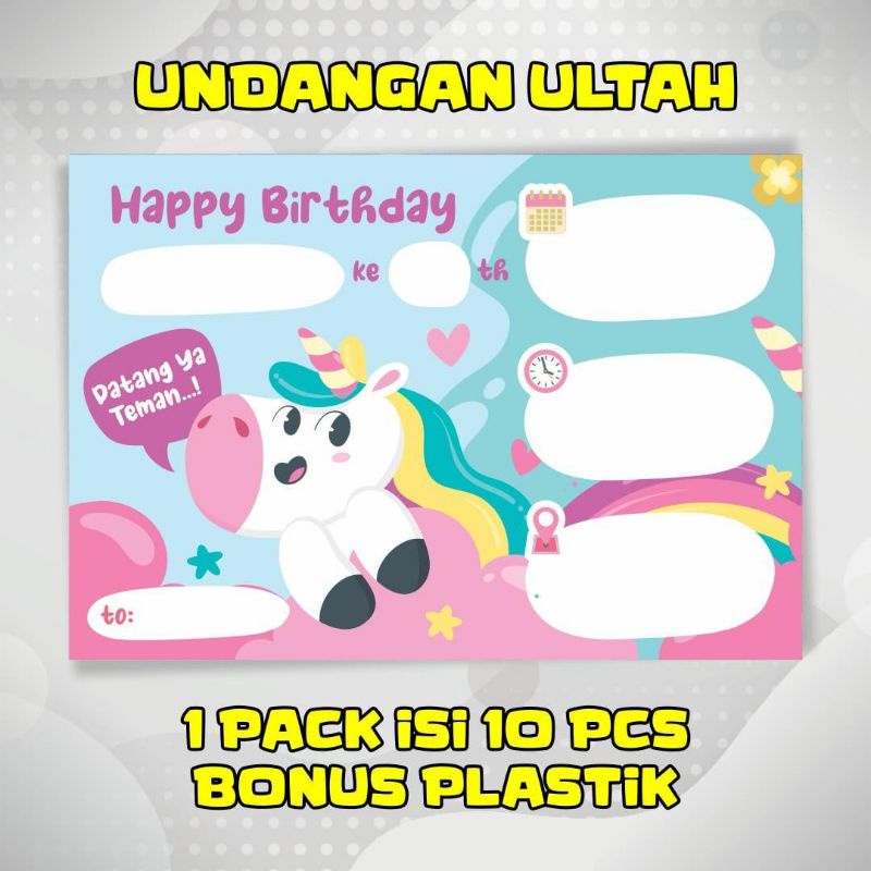 Jual Undangan Ulang Tahun Unicorn Baru Cute Head | Shopee Indonesia