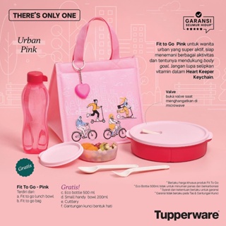 Tupperware fit to go microwaveable pink with gift bekal makan set