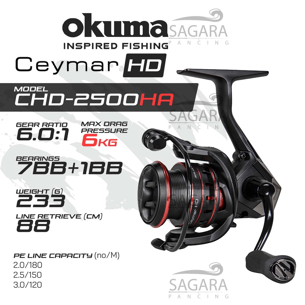 Carrete Deportivo Agua Dulce Carrete De Pesca Okuma Ceymar HD - 235g,  Relacin 6.0:1, Ideal Para Spinning Carrete Spinning 2500