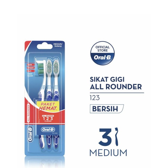 Jual Oral B Sikat Gigi All Rounder 123 Medium/sedang Isi 3 | Shopee ...